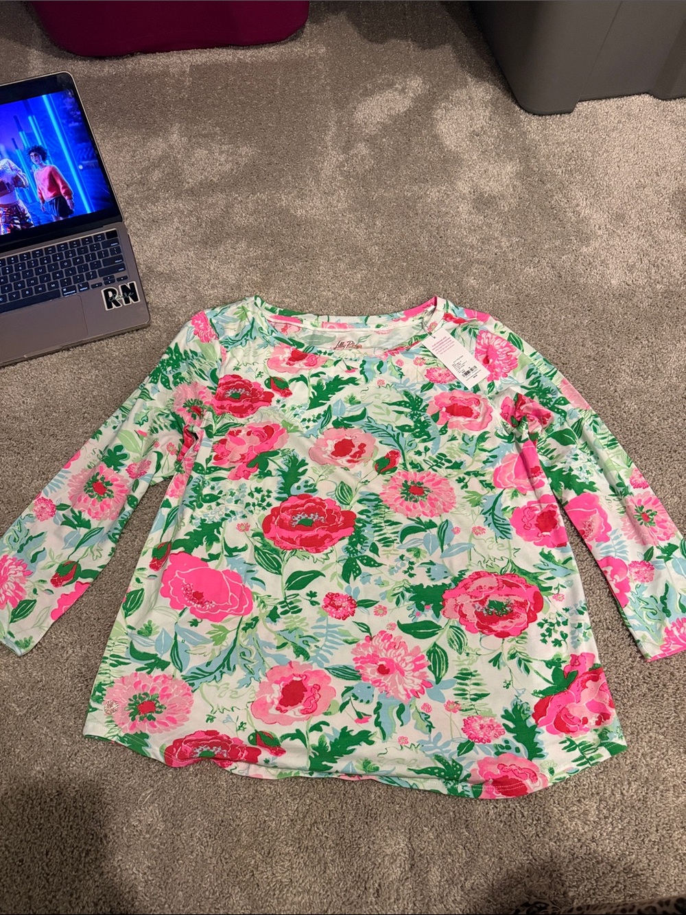 Lilly Pulitzer Floral Long-Sleeve Tee in Pink & Green